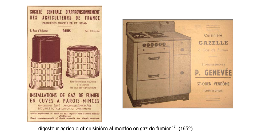 Digesteur agricole et cuisinière alimentée en gaz de fumier (1952)