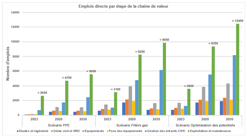 Emplois directs par étape de la chaine de valeur